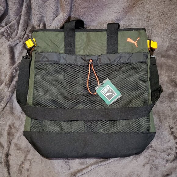 PUMA Messenger Sling Bag Eco Convertible Tote Pack Army Green Laptop Sleeve - Picture 1 of 8